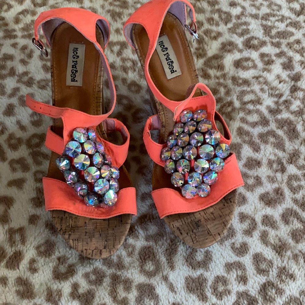 Not rated wedge cork coral rhinestone shoes